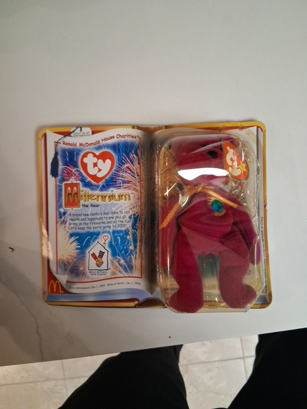 TY Millennium Beanie Baby Bear - Maroon with Gold Trim